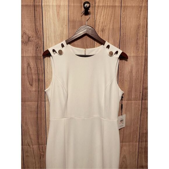 Calvin Klein size 10 NWT White Sleeveless Round Neck Back Zip Sheath Dress - Picture 3 of 13